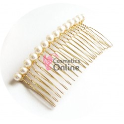 Pieptene din metal BT030BB Auriu pentru decor par sau Voal de Mireasa - 20 pini cu perle